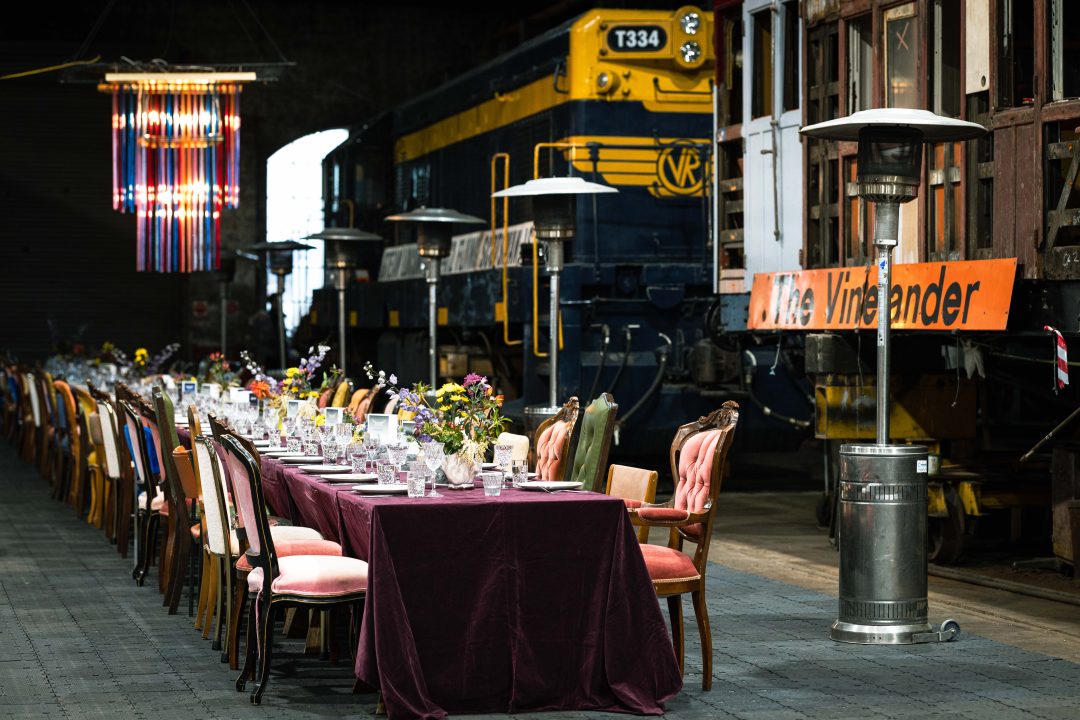 Industrial warehouse transformed into gala dinner